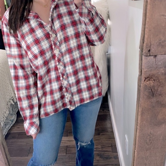 Talbots red plaid button down shirt size XLarge cotton blend - Picture 3 of 10